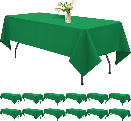12 Pack Green Tablecloths for Rectangle Tables 60 x 126 Inch Polyester Tablecloth 8 Foot Rectangle Table Cloth Wrinkle Resistant Washable Fabric Table Cover for Party Wedding Banquet Events