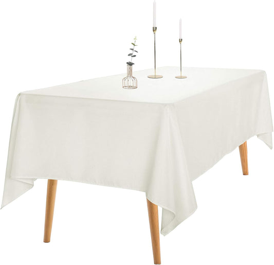 Ascoza 2pack 60x84 Inch Ivory Rectangular Tablecloth 4 Feet Table Cloth in Polyester Fabric for Wedding/Banquet/Restaurant/Parties