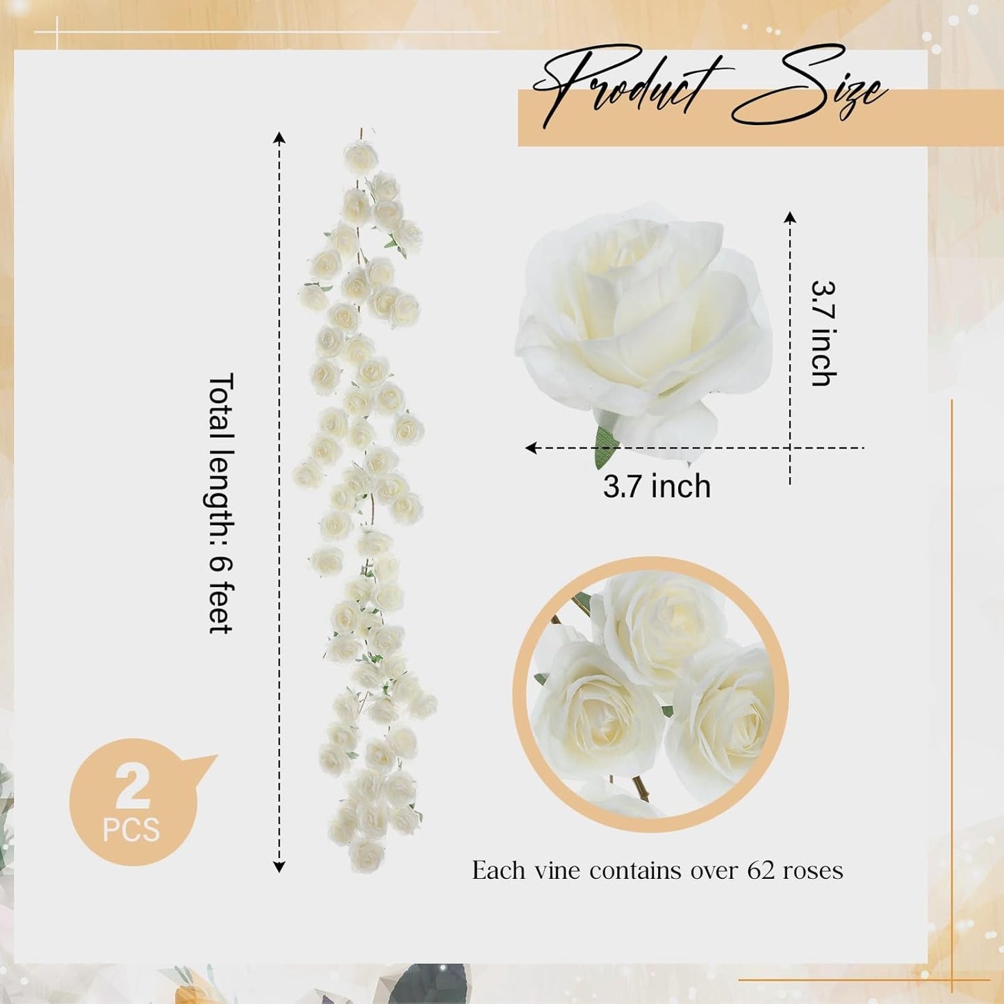 4 Pcs White Artificial Rose Vine Hanging Fake Flowers Garland for Wedding Anniversary Birthday Party Background Arch Garden Home Wall Room Decor