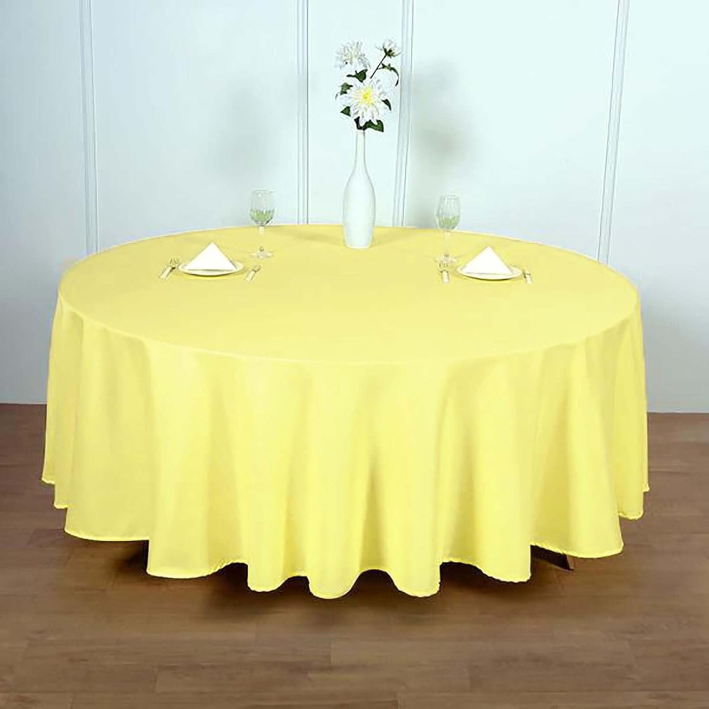 Efavormart Round Tablecloth, 108 Inch Stain & Wrinkle Resistant Washable Table Cloth, Decorative Polyester Fabric Table Cover for Banquet, Wedding, Dining- Yellow