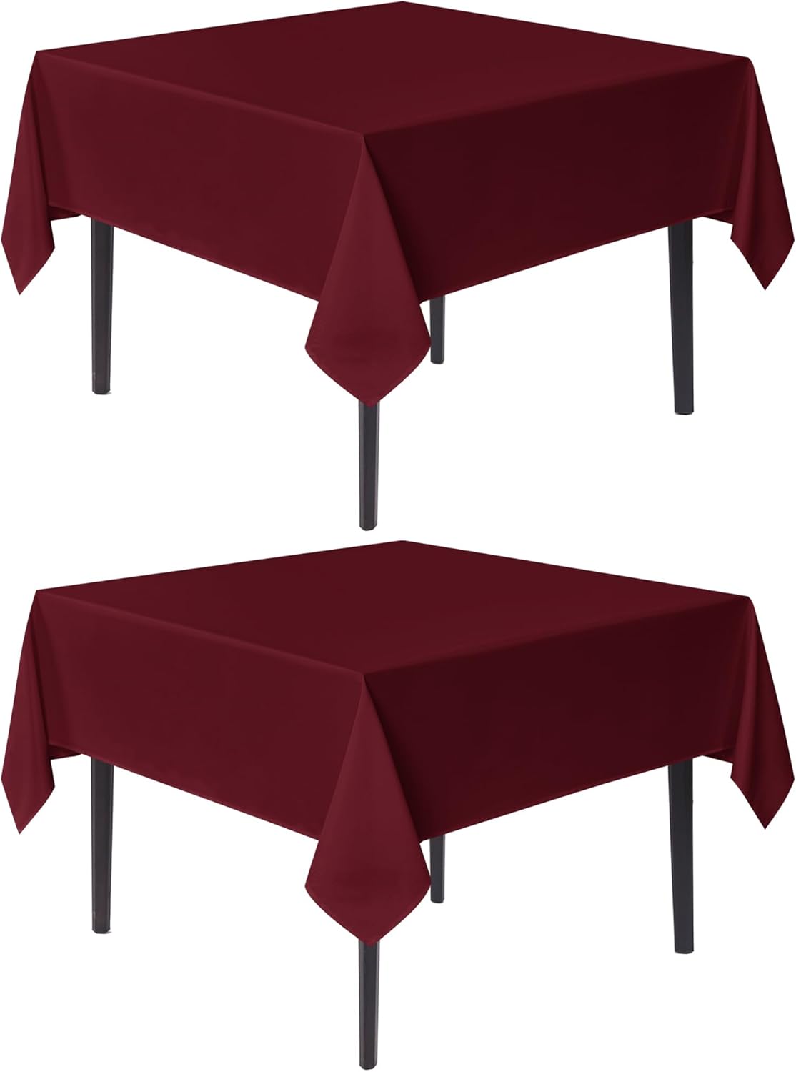 sancua Square Tablecloths 70x70 Inch Burgundy, 2 Pack - Fabric Table Cloth for Square or Round Tables, Washable Polyester Table Cover for Christmas Dinner, Holiday Party, Decorative Display Tables