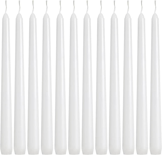36 Pack White Taper Candles, 7-8 Hours Burn Time, Unscented, Smokeless and Dripless, 0.8 x 10 Inch Dinner Candle Set for Household, Wedding, Party and Home Décor Candlesticks