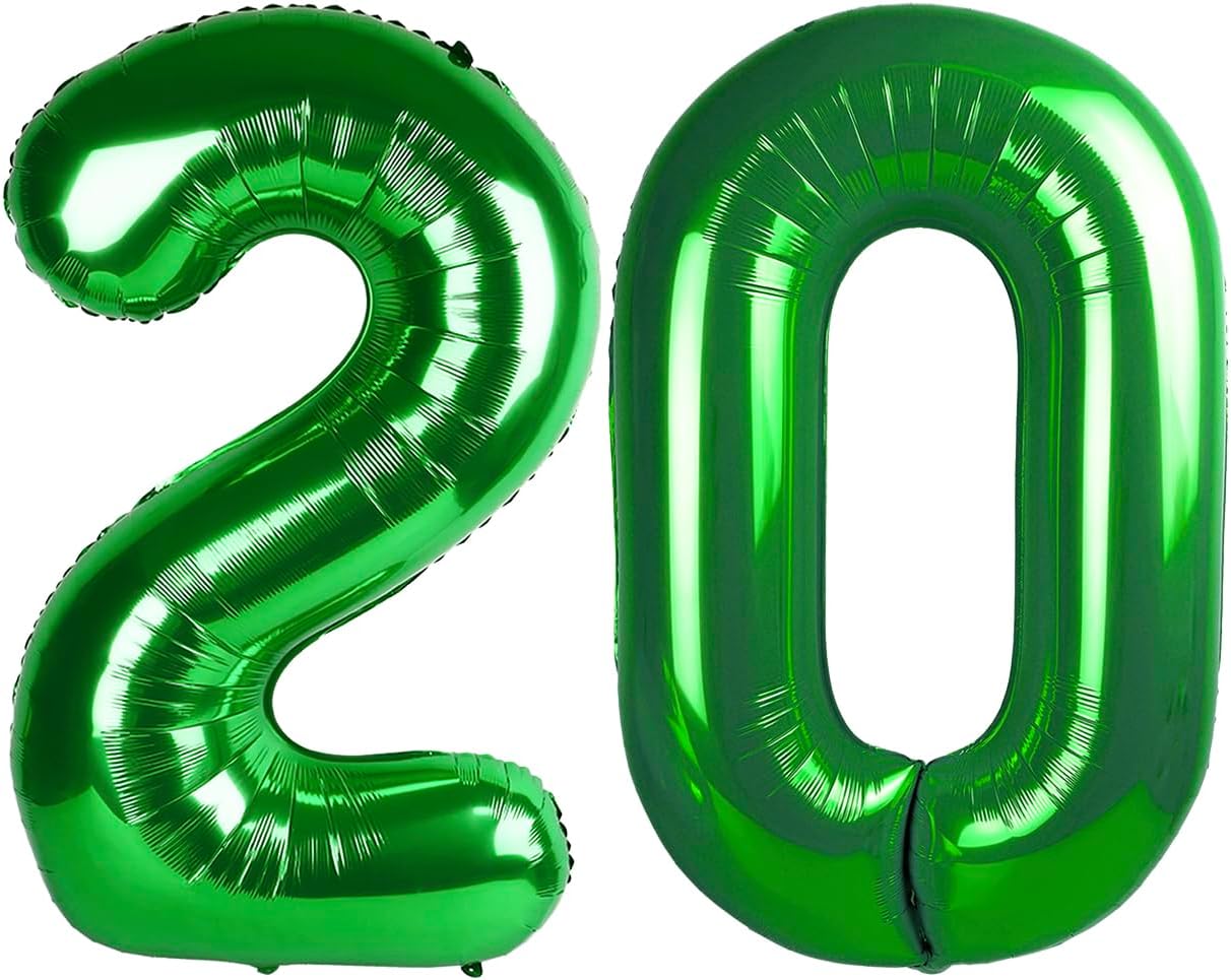 40 Inch Big Green Number 20 Balloon Birthday Decoration, Number 20 Helium Balloon Celebration, Boy Girl Baby Anniversary Party Graduations Supplies Decorations