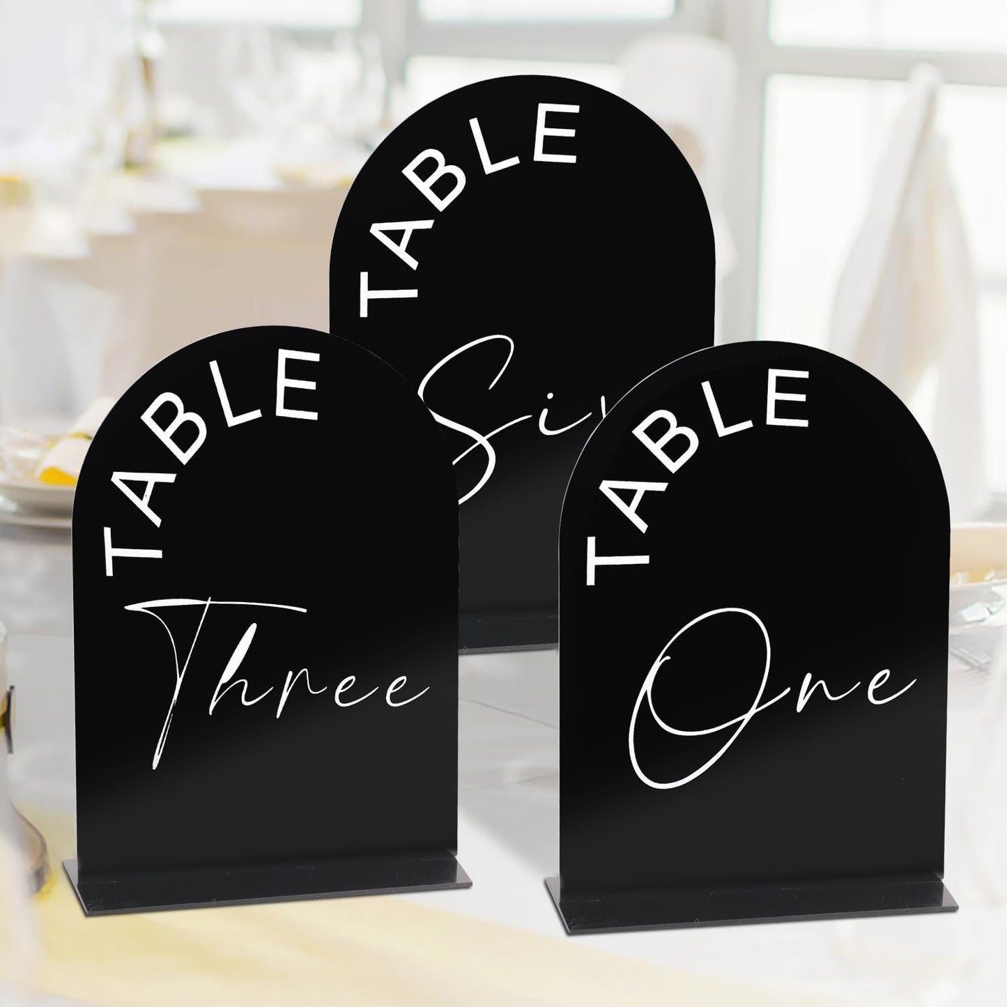 Black Arch Wedding Table Numbers 1-15 with Stands, 5x7 Inch Acrylic Arch Sign with Holder for Wedding Reception Table Centerpiece Decoration