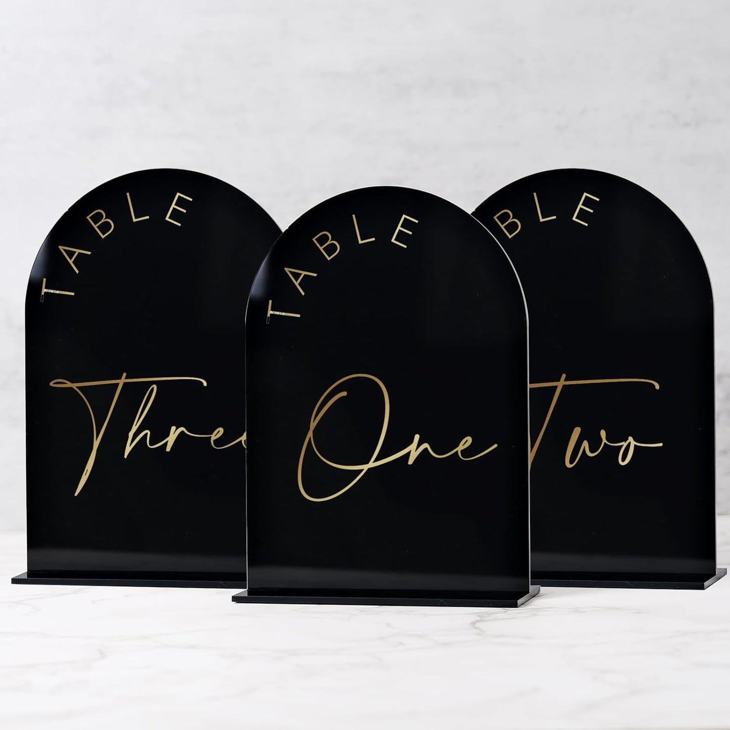 Black Arch Wedding Table Numbers 1-20 with Stands, 5x7 Inch Black Arch Acrylic Sign with Gold Letters, Acrylic Table Numbers for Wedding Reception