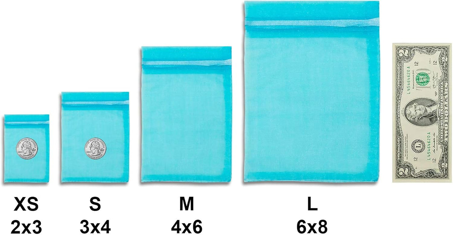 TheDisplayGuys 100-Pack 6x8 Turquoise Blue Sheer Organza Gift Bags with Drawstring, Jewelry Candy Treat Wedding Party Favors Mesh Pouch