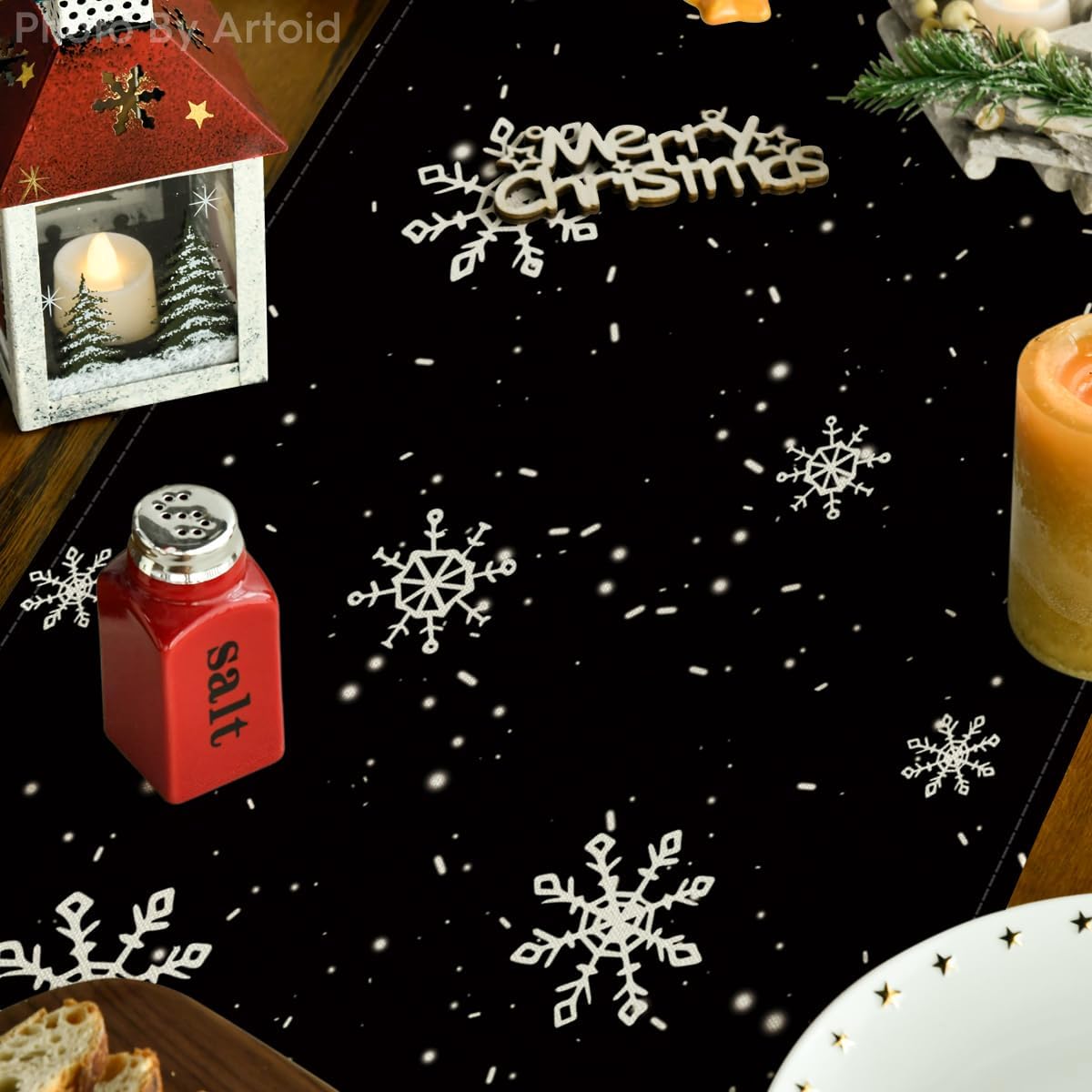 Artoid Mode Black Snowman Snowflake Let it Snow Winter Table Runner, Christmas Kitchen Dining Table Decoration for Home Party Decor 13x60 Inch