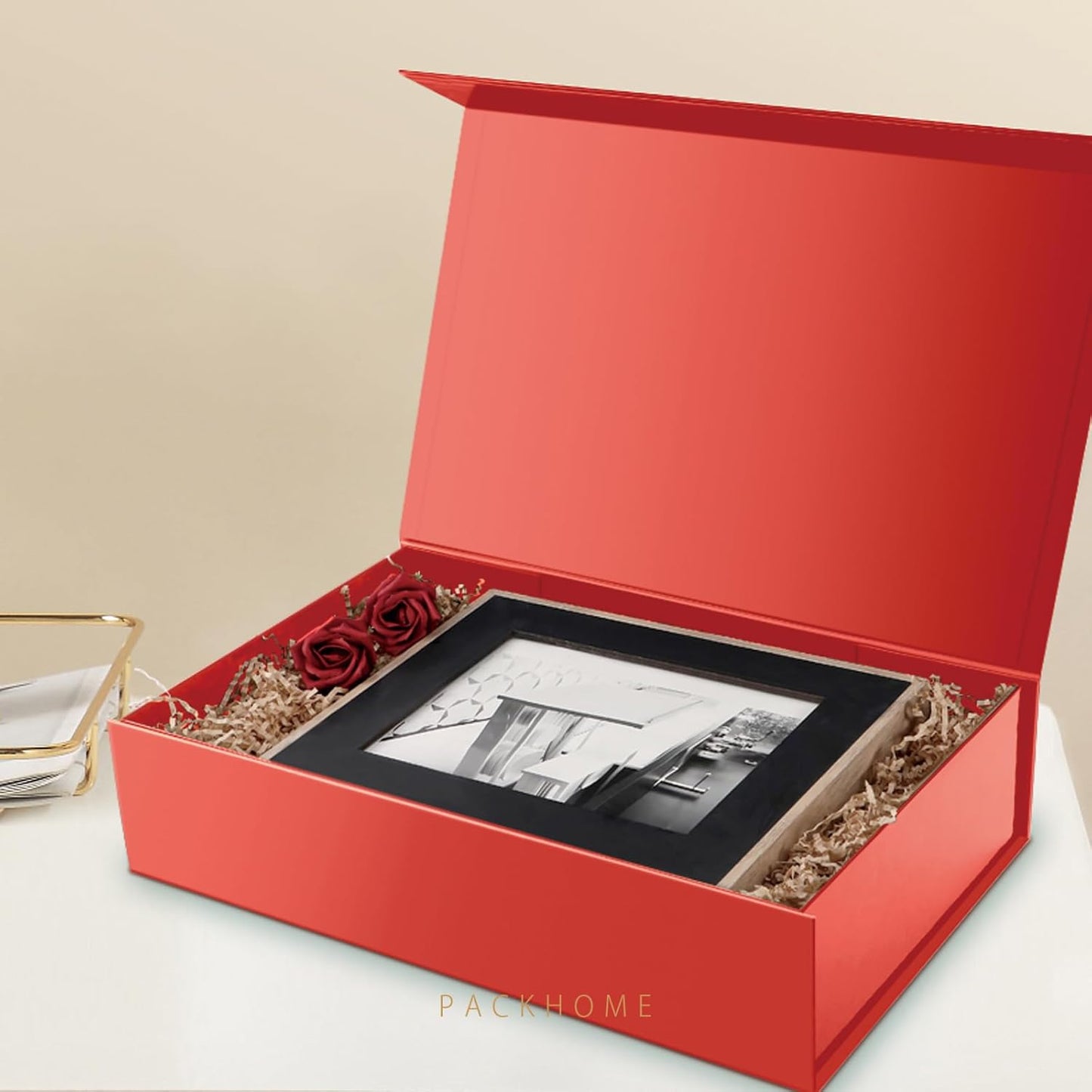 PACKHOME 6 Extra Large Gift Boxes 17.5x11.3x4.3 Inches, Sturdy Shirt Boxes with Magnetic Lids for Clothes and Large Gifts (Glossy Red)