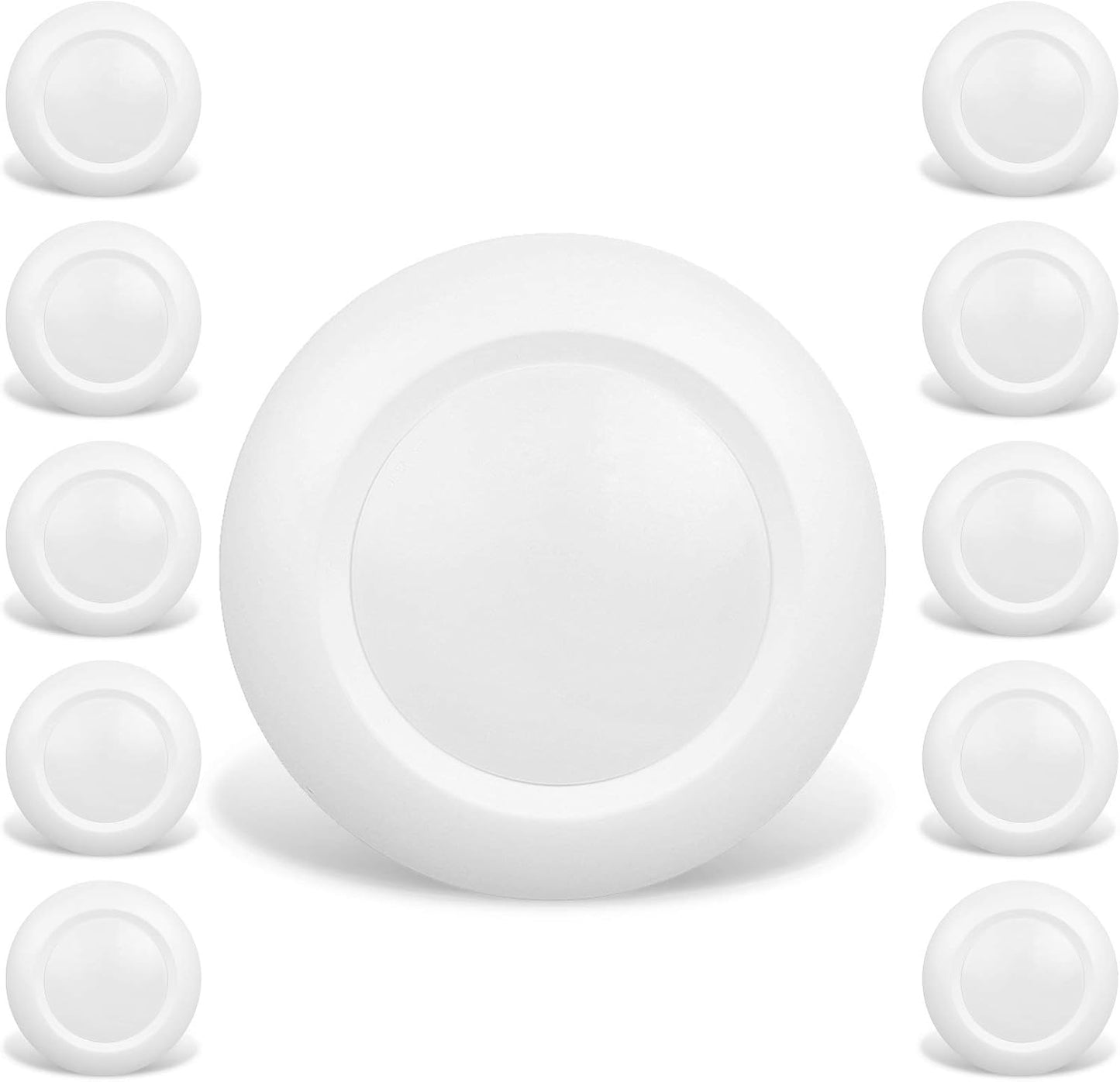 10 Packs 4 Inch LED Low Profile Recessed & Surface Mount Disk Light, Round, 10W, >600 Lumens, 3000K Warm White, CRI80, DOB Design, Dimmable, ETL Listed, White