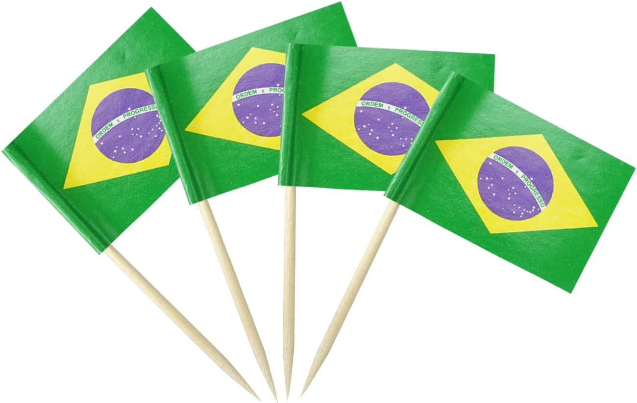 Brazil Flag Brazilian Flag, Small Mini Brazil Toothpick Flags for Food, Cupcakes, Cocktails, Appetizers, Bar Party Decorations