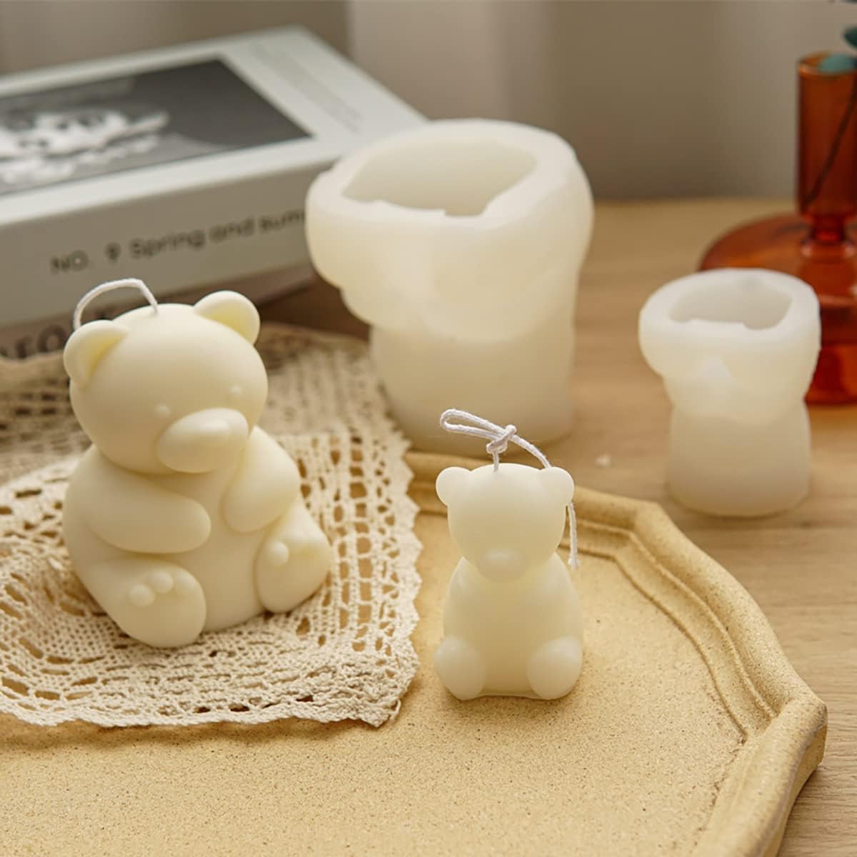 2 Pack Cute Bear Scented Candle Mold Bear Mold Silicone Mold for Candles Home Decoration Silicone Mold for Resin Bear Resin Mold Cartoon Mold