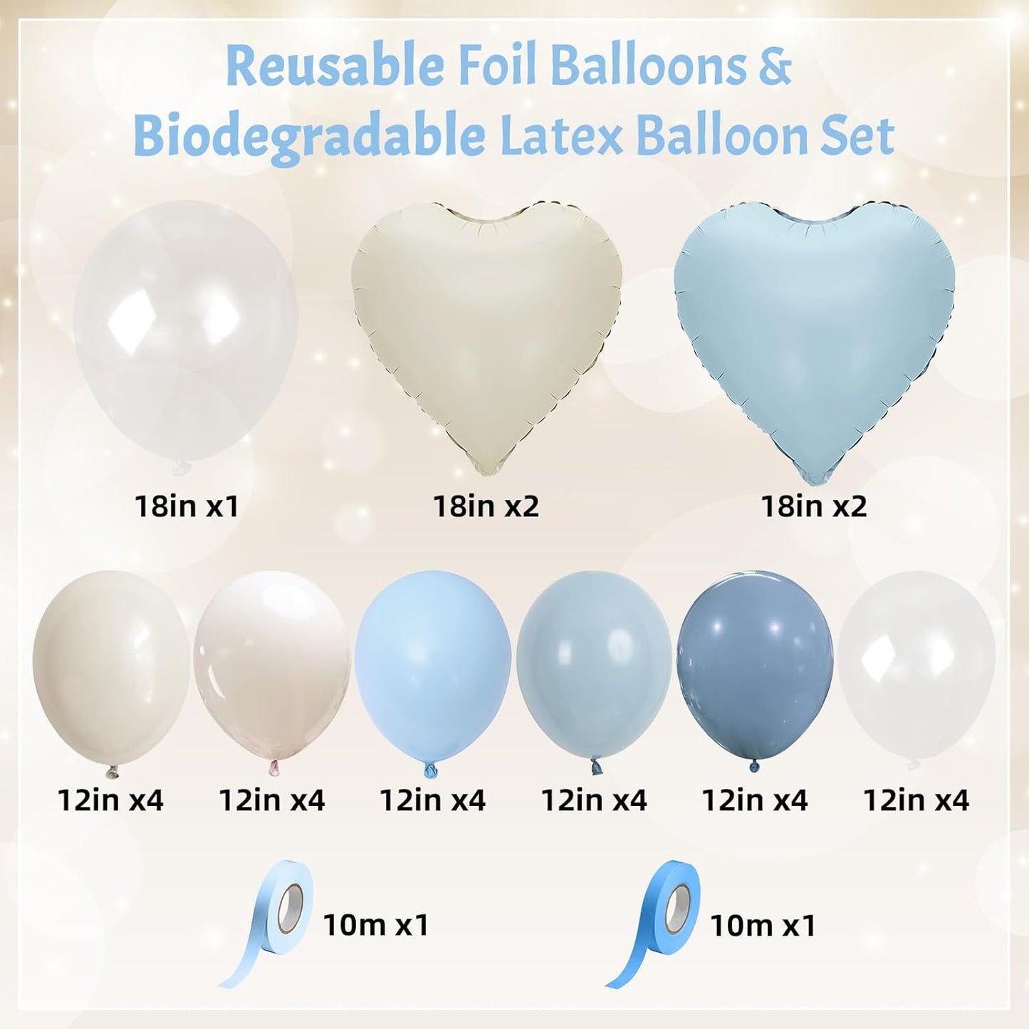 Blue Nude Balloons Heart Mylar Balloons, Happy Birthday Decoration for Boys Kids Baby Shower, Light Baby Dusty Blue Cream Balloon 18 in Clear Heart Shape Foil Balloon as Bride Christening Party Decor