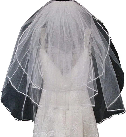 Women's Short Wedding Veils with Comb 3 Tier Halloween Tulle Bridal Veil