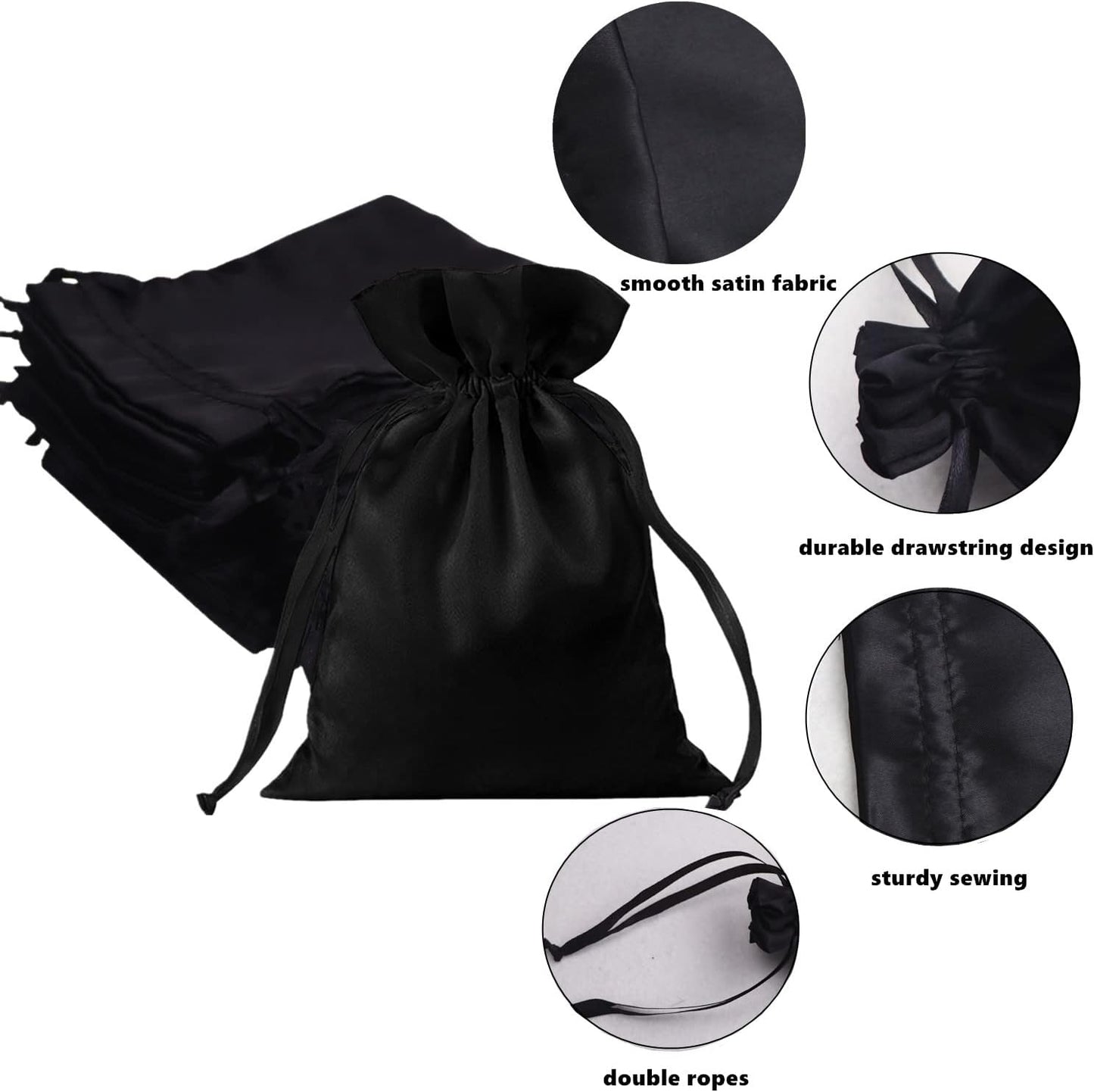 35pcs Black Satin Bags with Drawstring, 5x7 Inches Drawstring Gift Bags, Party Favor Bags Drawstring Pouch for Baby Shower, Bridal Shower, Christmas, Party Supplies, Candy, Jewelry Bags