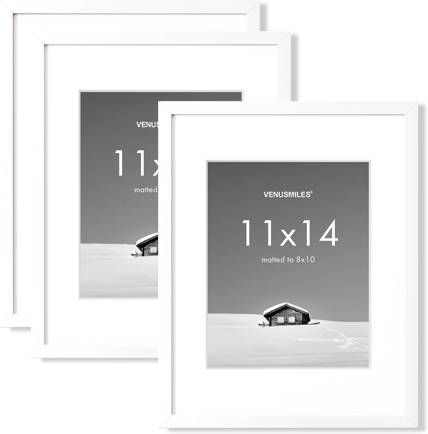 11x14 inch Picture Frame, 11x14 Photo Frames with 8x10 Removable Mat - High Definition Plexiglass - Vertical and Horizontal Display - Wall Hanging Frame - White, 3 Pack