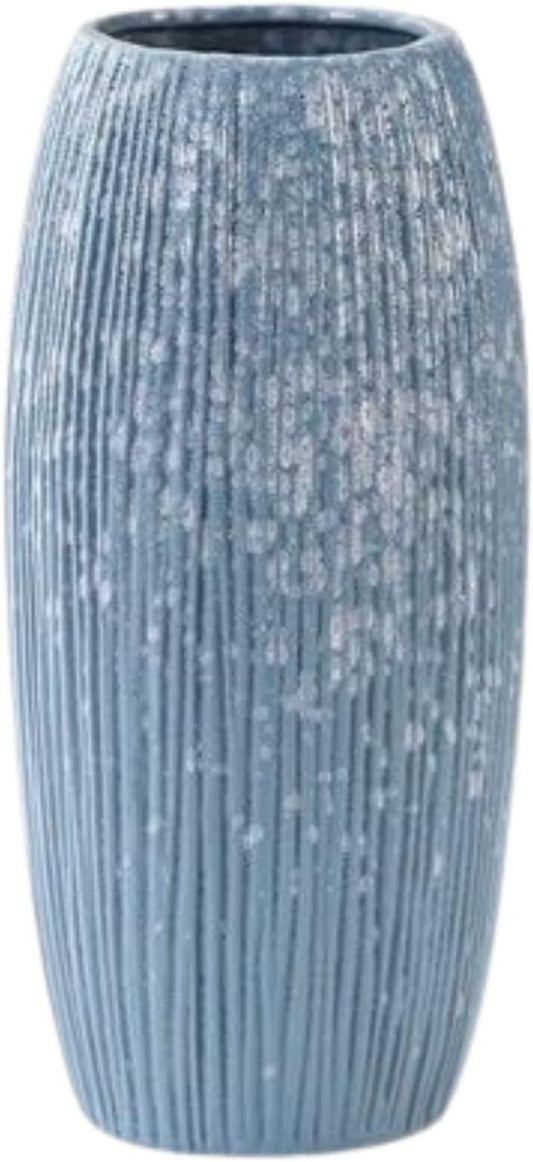 Premium Blue Ceramic Vase – Ribbed Tall Flower Vase for Home Décor, Modern Minimalist Table Centerpiece, Pampas Grass, Dried Flowers, Shelf & Living Room Decoration