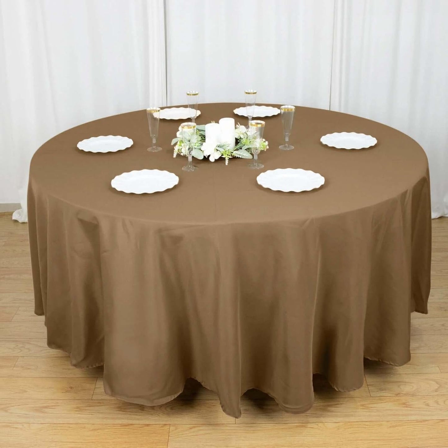 Efavormart Round Tablecloth, 108 Inch Stain & Wrinkle Resistant Washable Table Cloth, Decorative Polyester Fabric Table Cover for Banquet, Wedding, Dining- Taupe