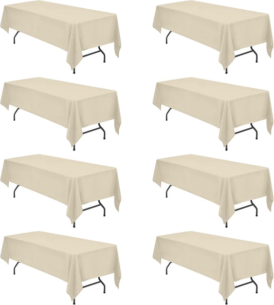 BRILLMAX 8 Pack Beige Tablecloths for 8 Foot Rectangle Tables 60 x 126 Inch - 8ft Rectangular Bulk Linen Polyester Fabric Washable Cloth Cover for Wedding Reception Banquet Birthday Party