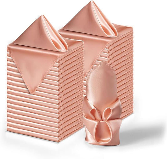 36 Pack Square Satin Dinner Napkins, 16x16 Inches Silky Soft Smooth Table Cloth Napkins for Restaurant Weddings Banquet Party Decoration, Rose Gold