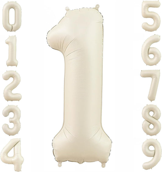 Cream 1 Balloon Number 40 Inch Cream White Number 1 Balloon Helium Mylar 1 Balloon for Birthday Party Decoration