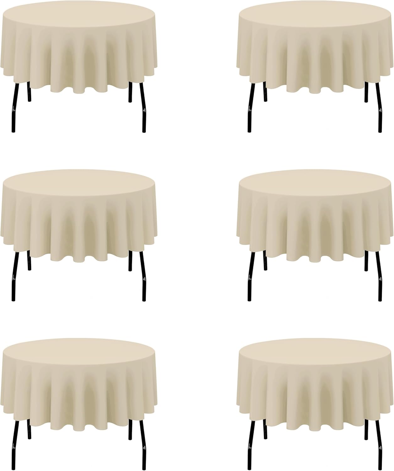 BRILLMAX 6 Pack Beige 70 Inch Round Tablecloths Fit 30" to 54" Tables (8-20" Drop) - Circle Bulk Linen Polyester Fabric Washable Cloth Cover for Wedding Reception Banquet Birthday Party Buffet
