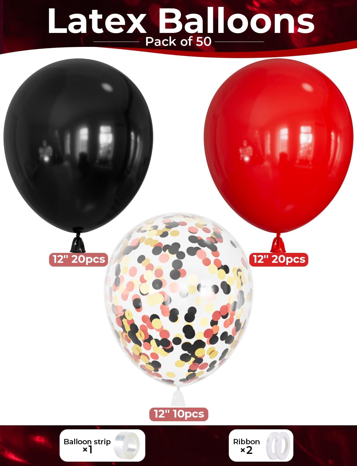 Red and Black Balloons - 12 Inch Red Black Latex Balloons Glitter Confetti Balloon Party Balloon for Racing Car Poker Card Casino Party Decorations, Birthday Wedding Party Supplies
