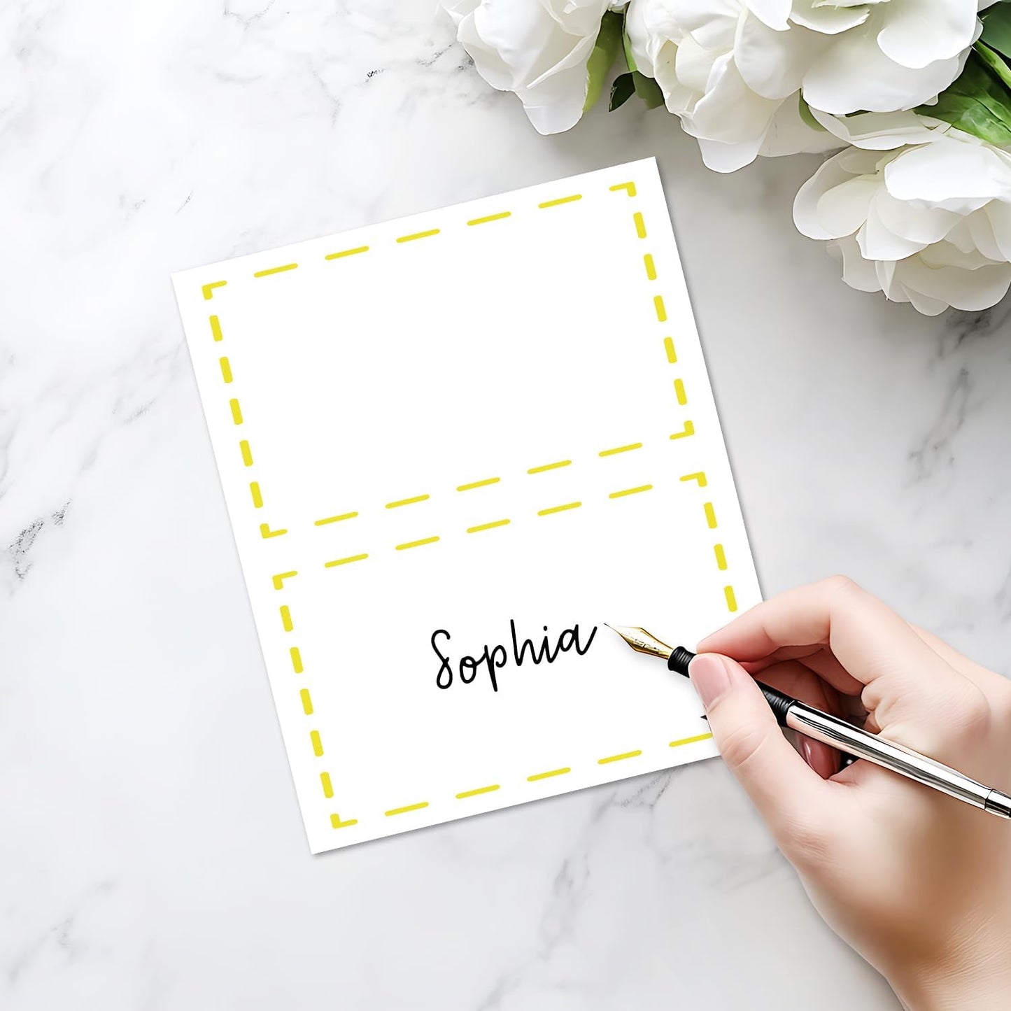 25 Pack Yellow Lines Place Cards, Editable Name Cards for Table Setting, Tent Cards Food Label for Dinner Party, Bridal Shower, Wedding, Baby Shower and Events -T21