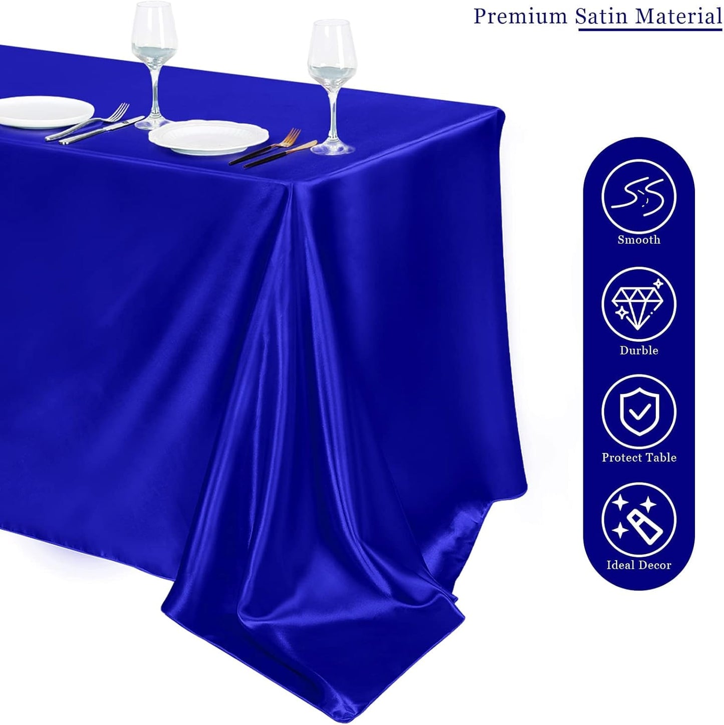 TURSTIN 4 Packs Satin Tablecloth 102 x 58 Inch Overlay Satin Table Cover Rectangle Bright Silk Tablecloth Smooth Fabric Table Decoration for Wedding Banquet Party Events, Royal Blue