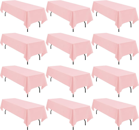 12 Pack Polyester Tablecloth 60 x 126 Inch Pink Tablecloth for 8 Ft Rectangle Tables,Stain and Wrinkle Resistant Washable Fabric Table Covers Polyester Table Clothes for Wedding Parties Banque