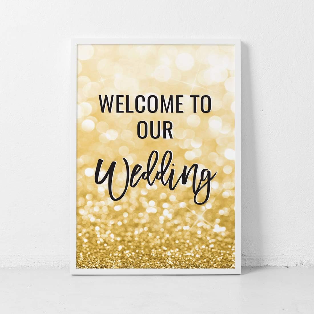 Andaz Press Extra Large Wedding Easel Board Party Sign, 12x18-inch, Glitzy Faux Gold Glitter, Welcome to Our Wedding, 1-Pack