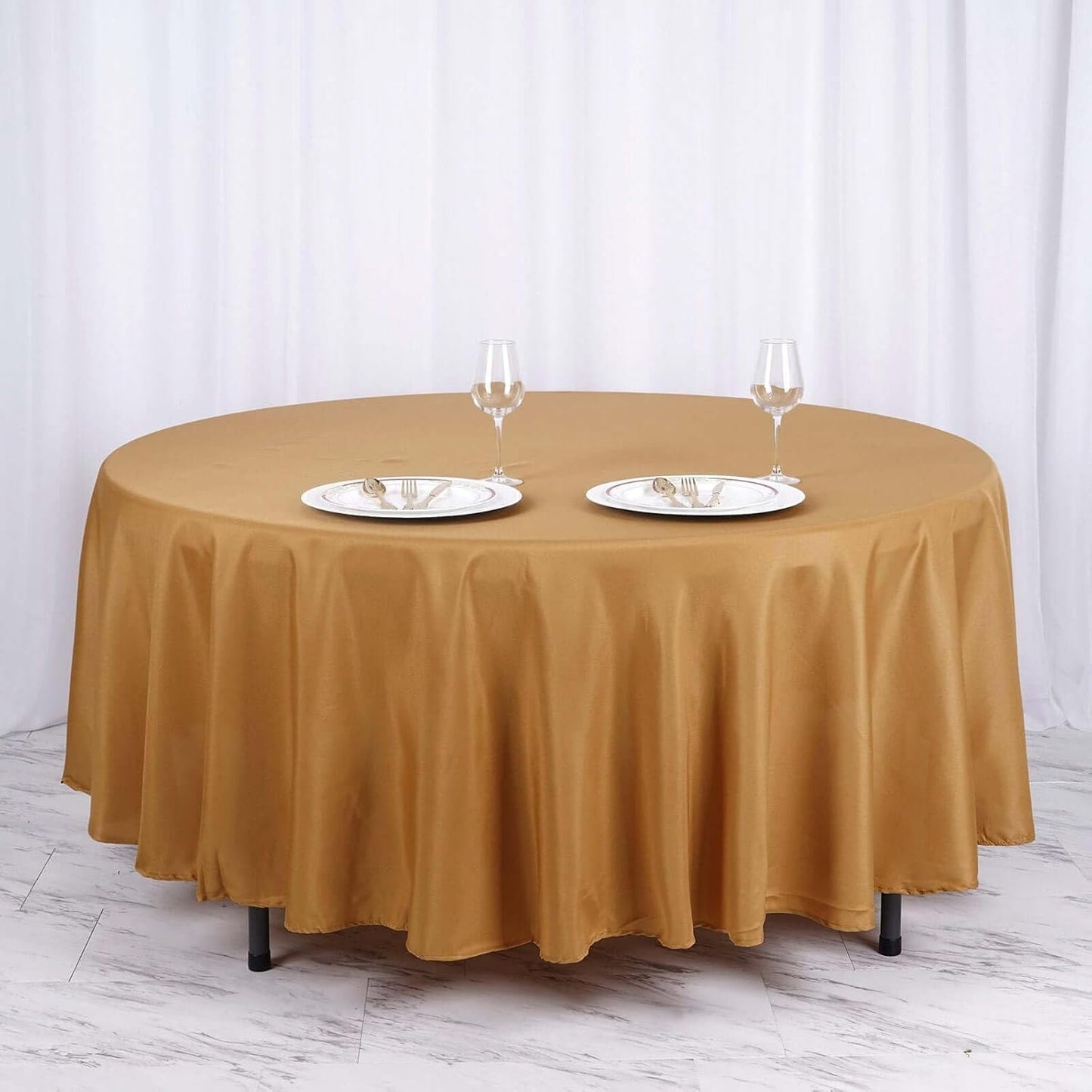 Efavormart Round Tablecloth, 108 Inch Stain & Wrinkle Resistant Washable Table Cloth, Decorative Polyester Fabric Table Cover for Banquet, Wedding, Dining- Gold