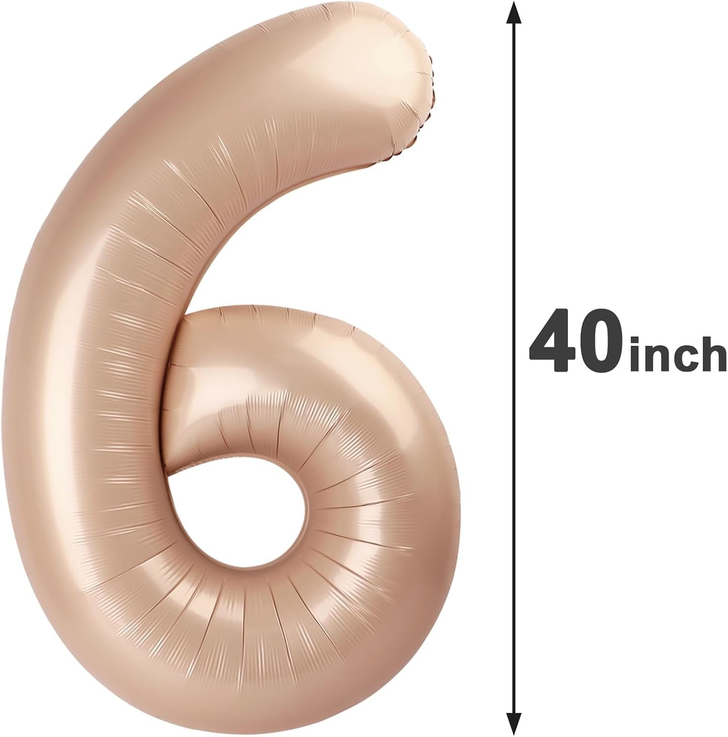 40 Inch Light Brown Mylar Foil Number 6 Birthday Balloon, Digital Balloons for 6 16 Boy Girl Party Decorations Supplies, Light Brown Big Helium Balloon Numbers for 26 36 46 60 Men Women Anniversary