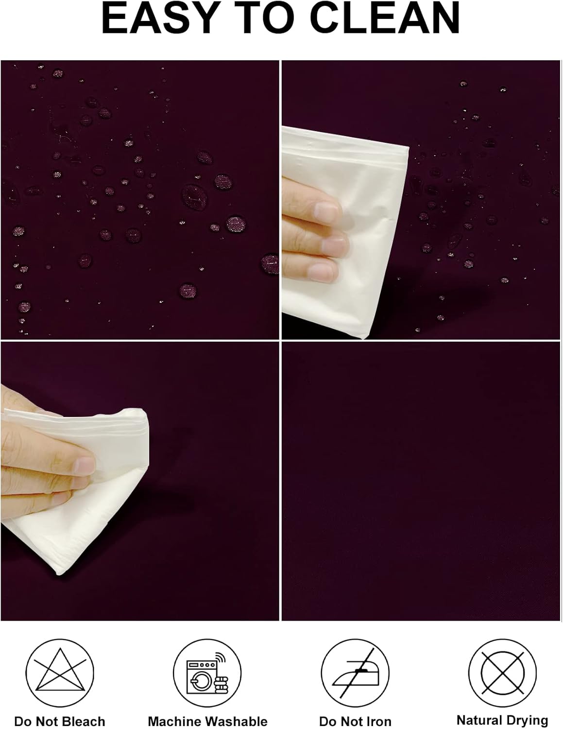 Fokitut 2 Pack Waterproof Round Tablecloth, 70 Inch, Stain Resistant and Wrinkle Polyester Table Cloth, Fabric Table Cover for Kitchen Dining, Wedding, Party, Holiday Dinner-Eggplant