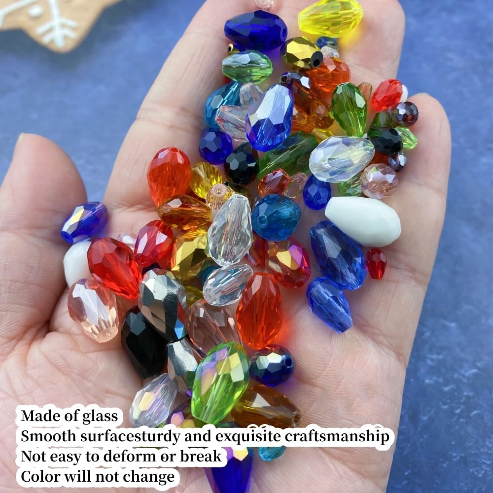 200pcs 4x6mm Teardrop Crystal Glass Beads Vertical Hole Faceted Glass Teardrop Spacer Beads for Bracelets Necklace Earring DIY Jewelry Making Craft(Transparent AB)
