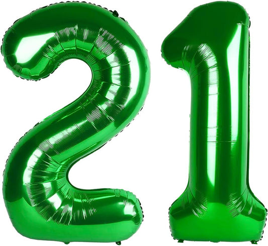 Green Number 21 12 Balloon 40 inch, Number 21 12 Birthday Balloon for Boy Girl, Green Foil 21 for Birthday Party, Anniversary Celebration Number Balloons Decorations