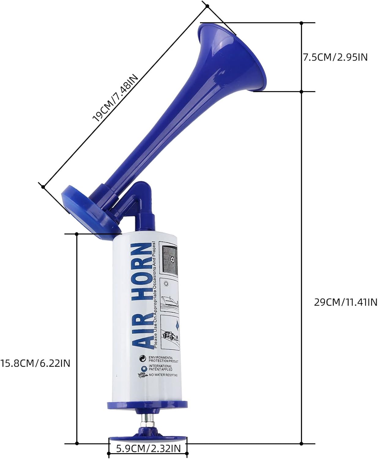 Pump Air Horn for Safety Airhorns Horn Loud Hand-held Air Horn for Boat Aluminum+ABS Loud Noise Makers for Sporting Events Graduation Parties Aggressive Animals etc. (Handheld Air horn blue)