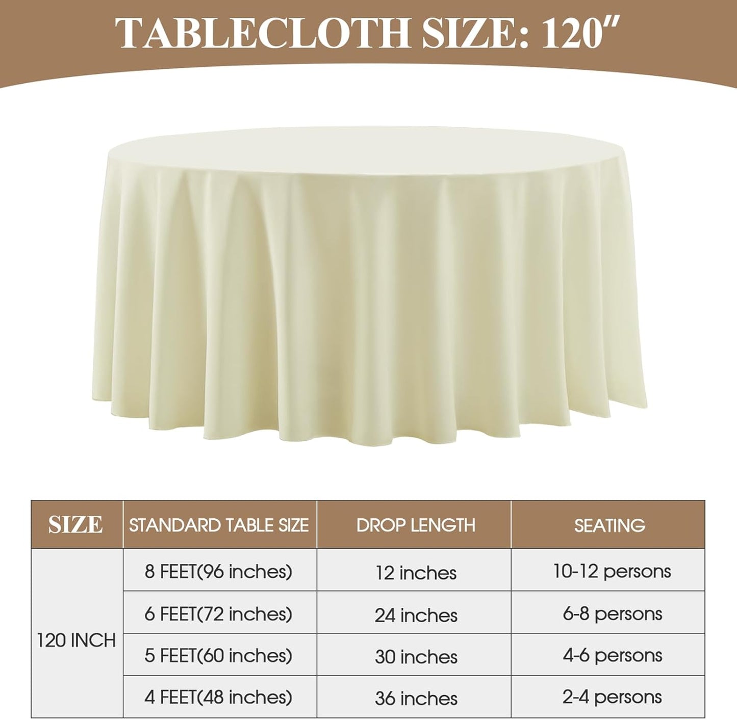 Round Tablecloth 120 Inch Tablecloth 10 Pack Ivory Table Cloths Washable Decorative Polyester TableClothes Cover for Dining Table Banquets Buffet Parties and Wedding