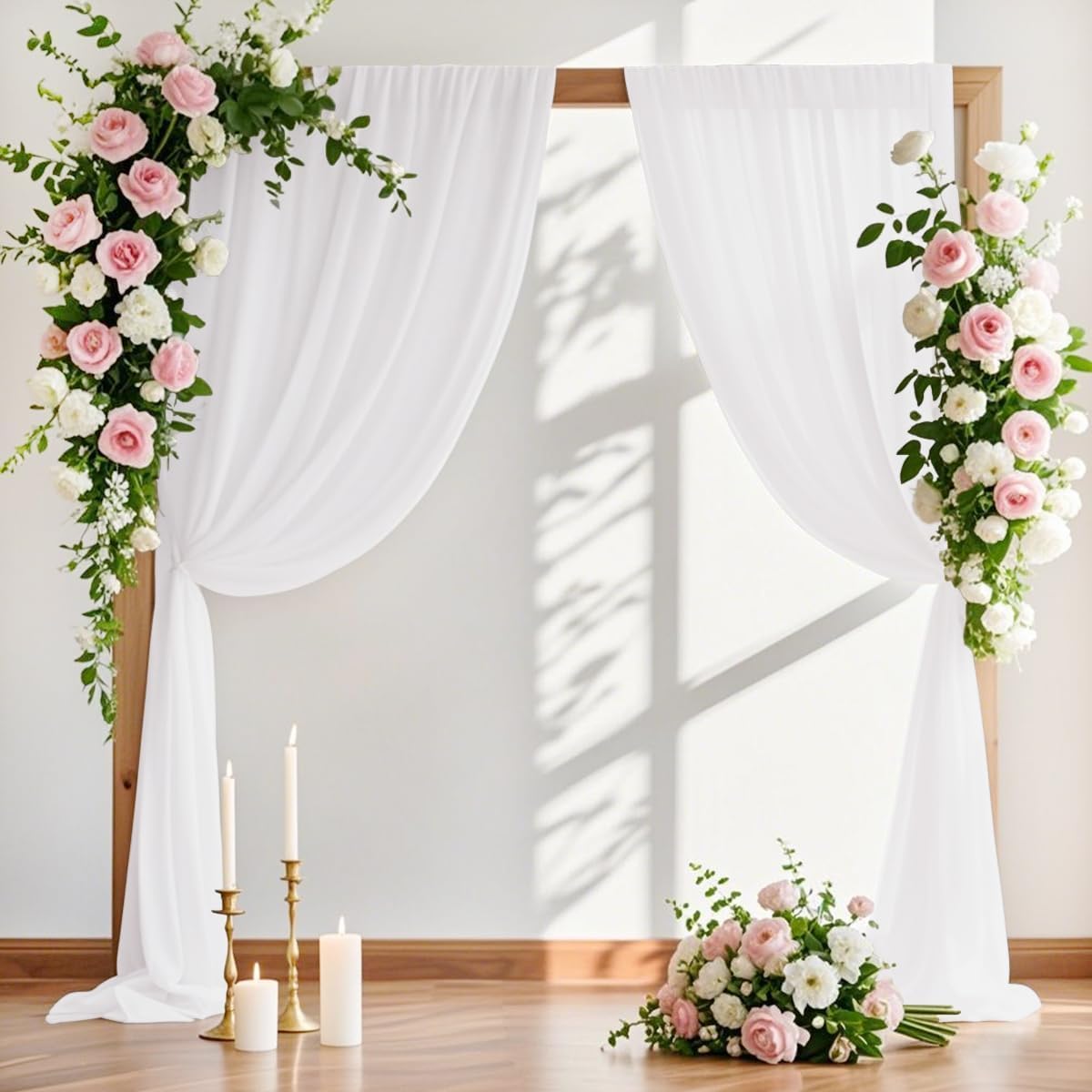 MLMW Wedding Arch Draping Fabric 4 Panels 29" x 20Ft White Sheer Wedding Arch Backdrop Drapes Outdoor Curtain for Ceremony Party Background Ceiling Decor