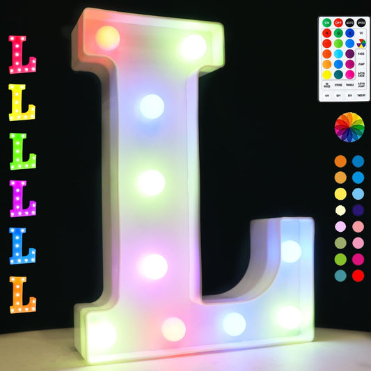 Light Up Colorful LED Marquee Letter lights, 18 Colors Changing Alphabet Letters Sign with Remote Timer for Night Light Girls Bedroom Wedding Birthday Party Lamp Christmas Home Bar Decor- Colorful L