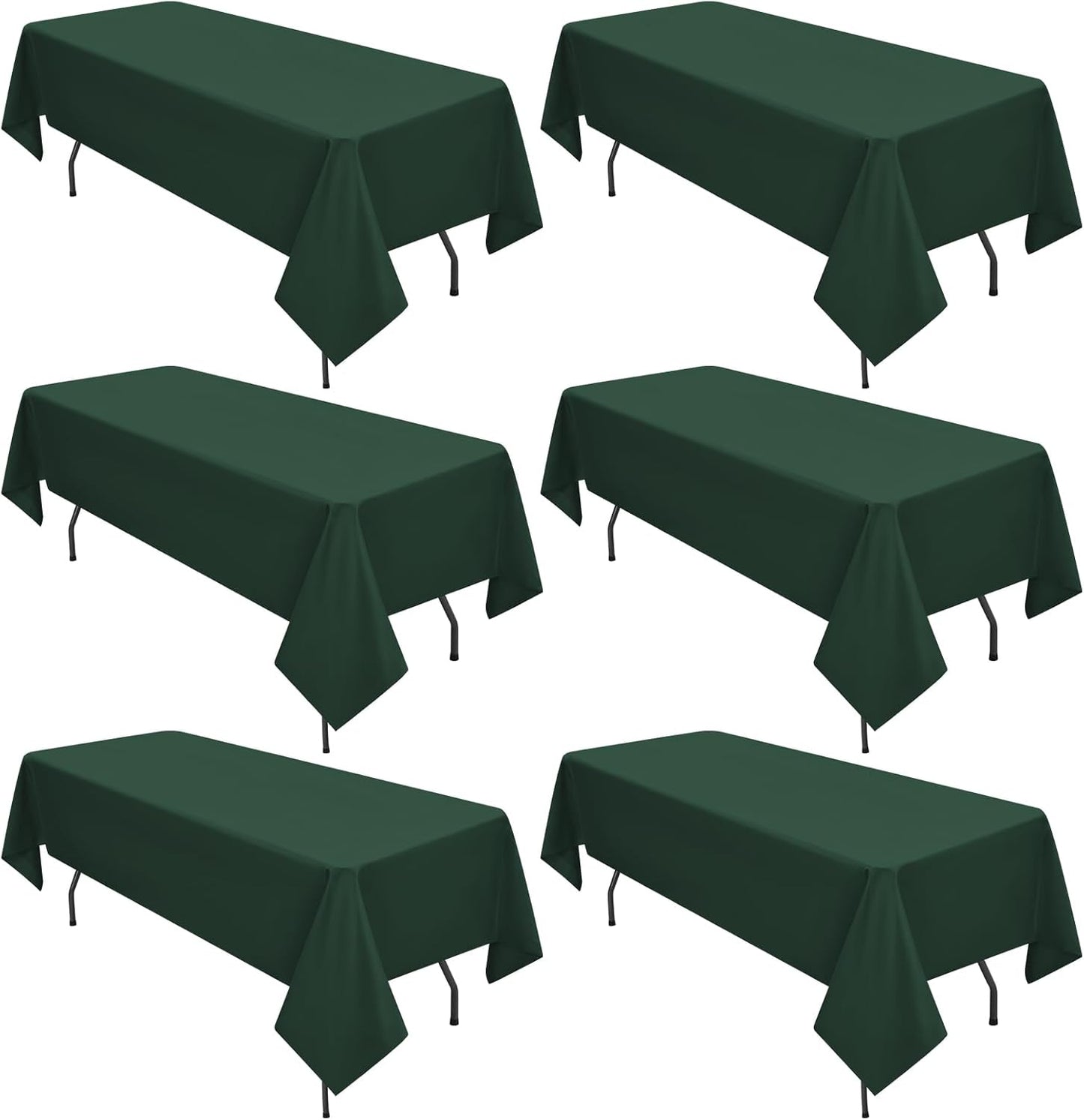 6 Pack Hunter Green Tablecloths for 8ft Rectangle Tables 60 x 126 Inch - Polyester Table Cover Stain and Wrinkle Resistant Washable Fabric Table Clothes for Wedding Party Banquet Reception Restaurant
