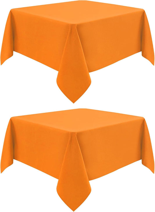 2 Pack Square Table Cloth 70X70 Inch Orange Washable Fabric Tablecloth Polyester Solid Dining Table Cover for Birthday Party Dinner Holiday Outdoor Indoor