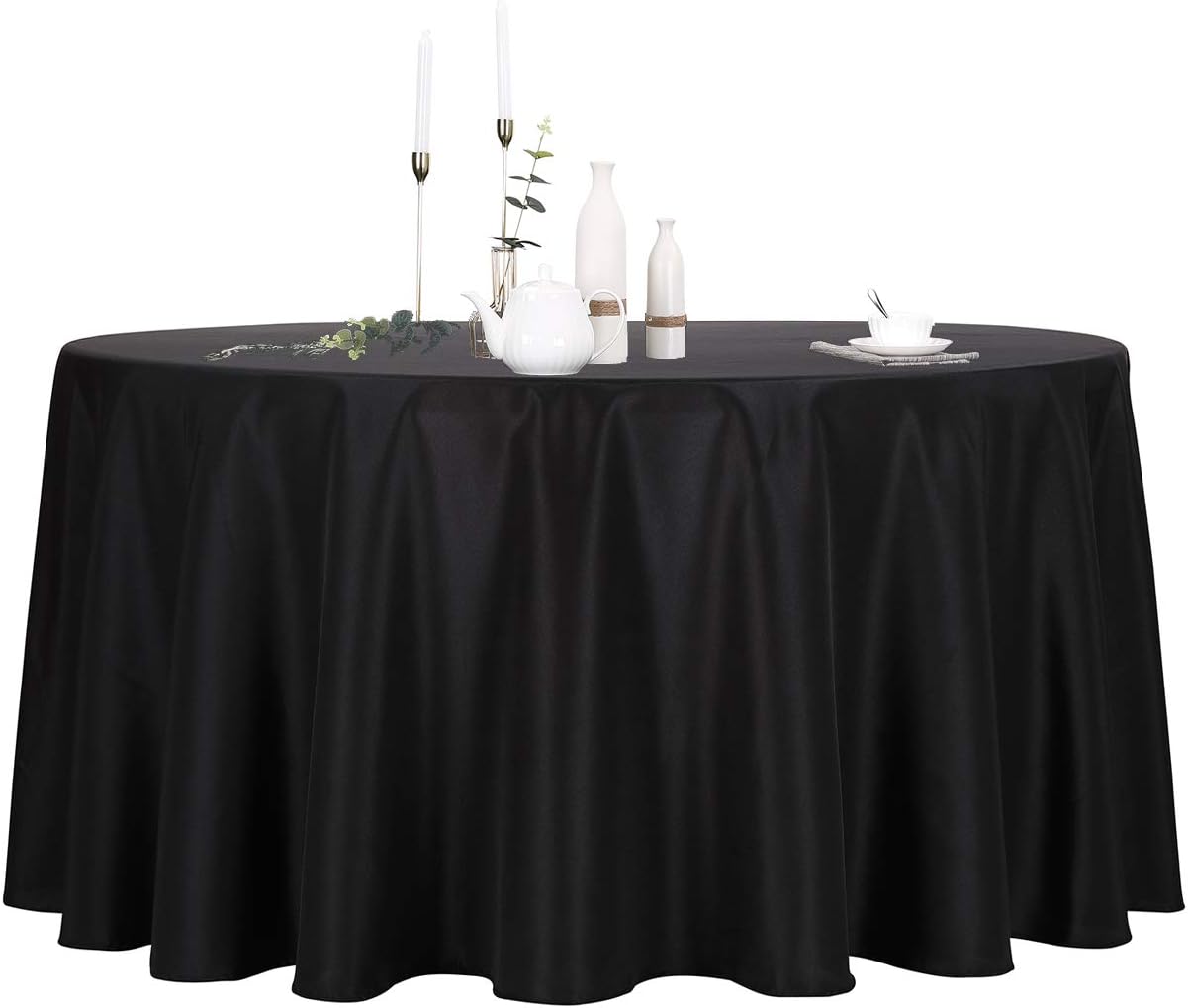 Ascoza 2pack 120 Inch Black Round Tablecloth in Polyester Fabric for Wedding/Banquet/Restaurant/Parties