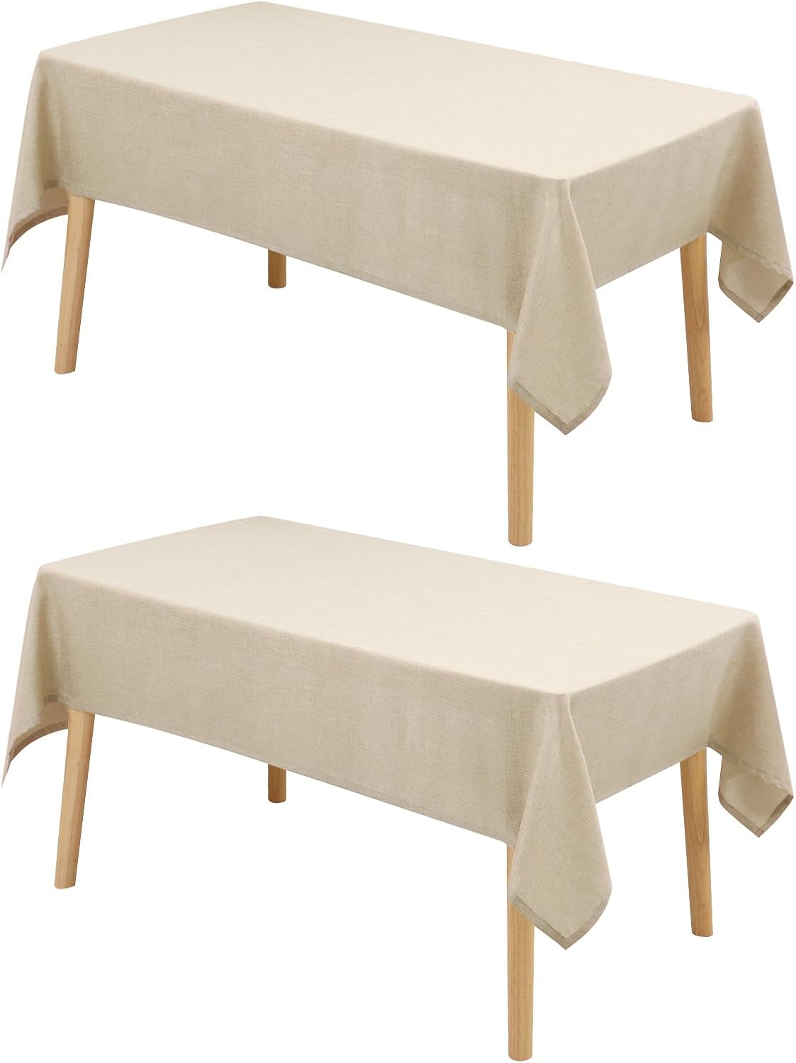 Hiasan 2 Pack Faux Linen Rectangle Tablecloth - Wrinkle and Stain Resistant Washable Table Cloth for Kitchen Dining Room Holiday Table Cover for Party Dinner, Beige, 54 x 80 Inch