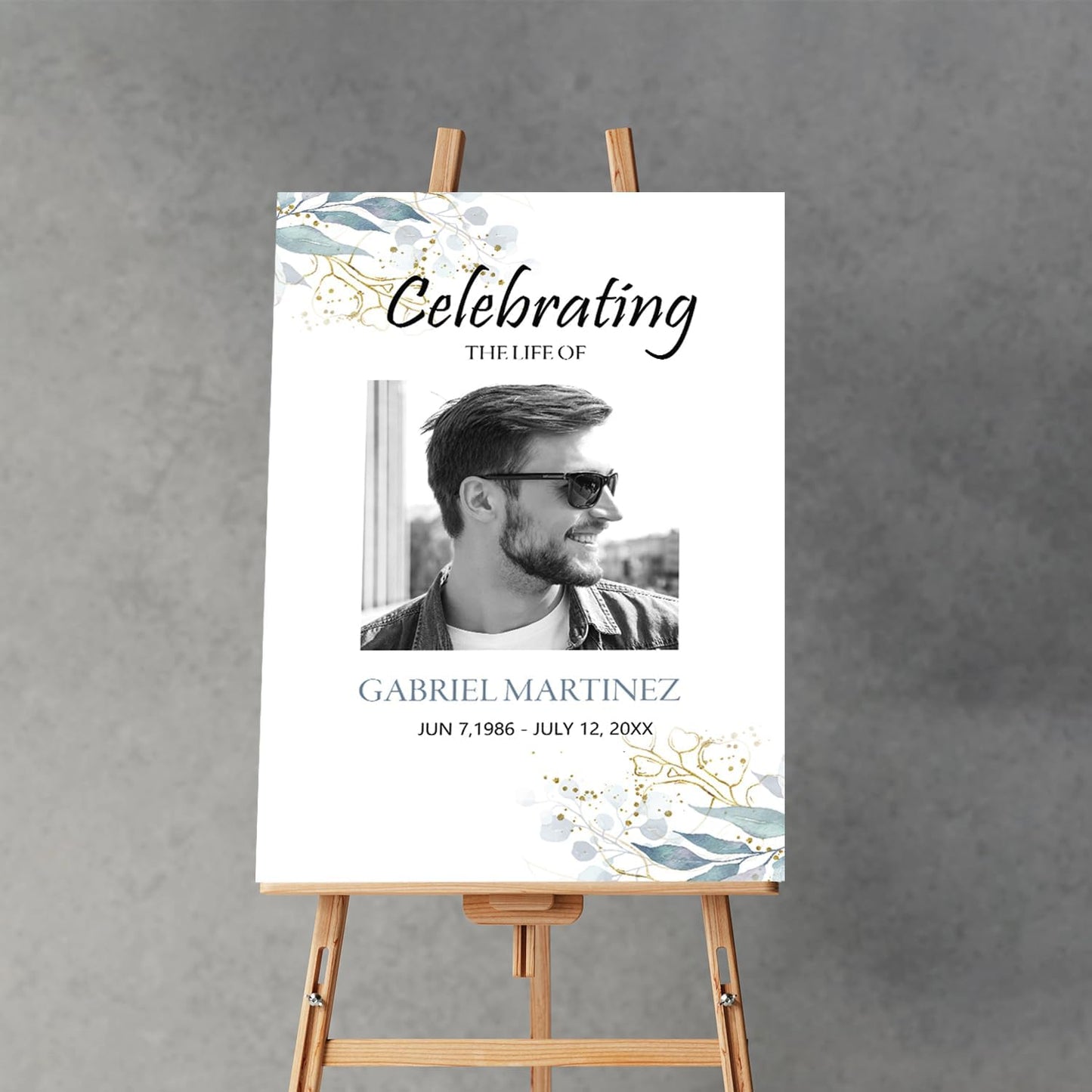 Blue Celebration of Life, Funeral Welcome Sign, Large Memorial Poster, Funeral decoration, Obituary Memorial Service, Funeral Program, Floral Funeral Welcome Sign, In-loving Memory Sign