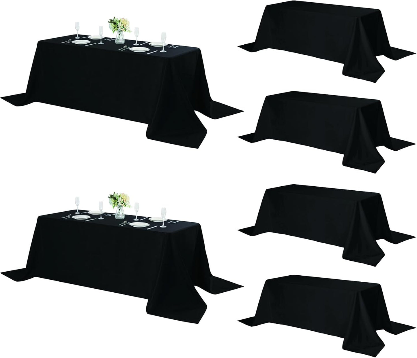 Fokitut 6 Pack Rectangle Tablecloth, 90x132 Inch, Stain Resistant and Wrinkle Polyester Table Cloth, Fabric Table Cover for Kitchen Dining, Wedding, Party, Holiday Dinner-Black