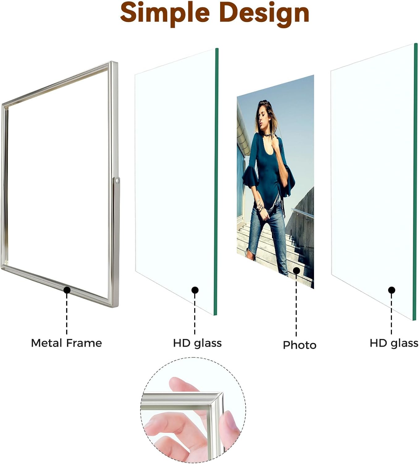 Silver Floating Frame (8"x10", Vertical), For Picture 7x9, 6x8, 5x7, Tabletop Shelf Photo Frame, Classy Gift For Graduation Commemoration, Birthday or Wedding