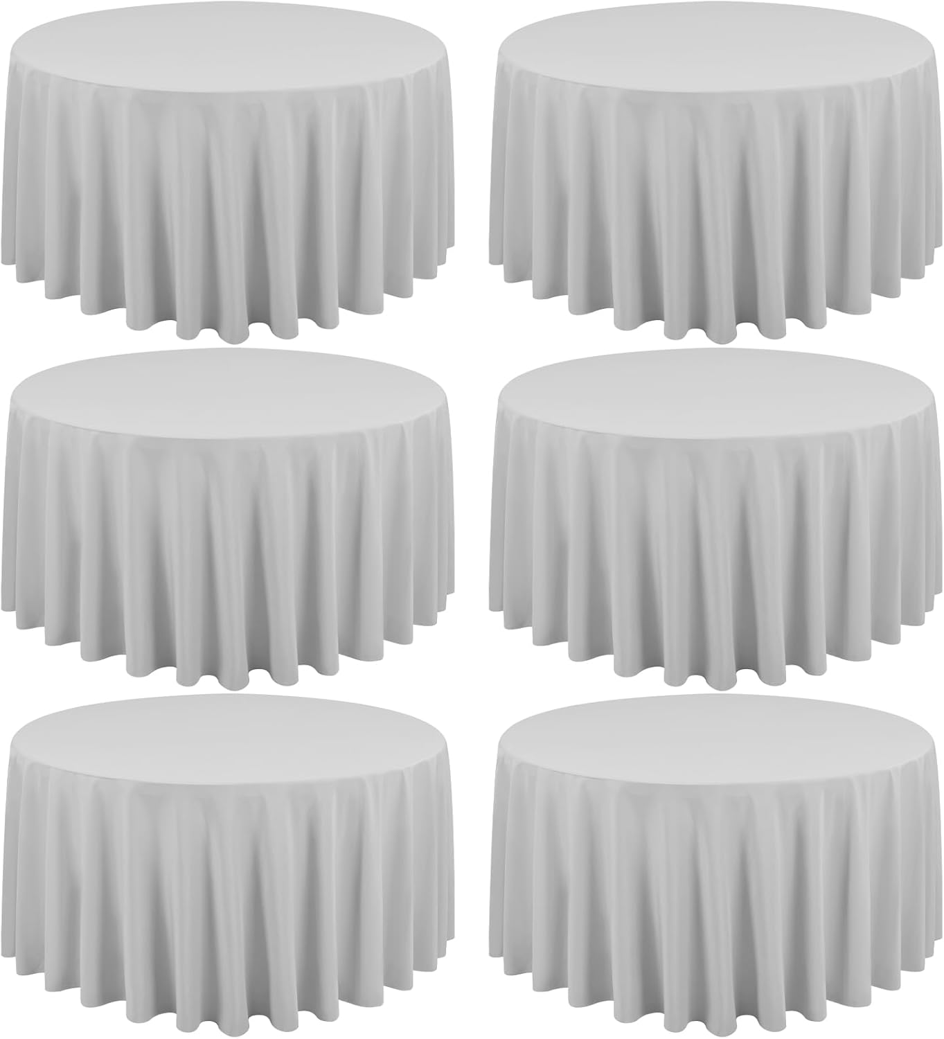 6 Pack Light Grey Round Tablecloths - 120 Inch, Polyester Table Cover, Stain and Wrinkle Resistant Washable Fabric Table Cloth for Wedding Banquet Parties