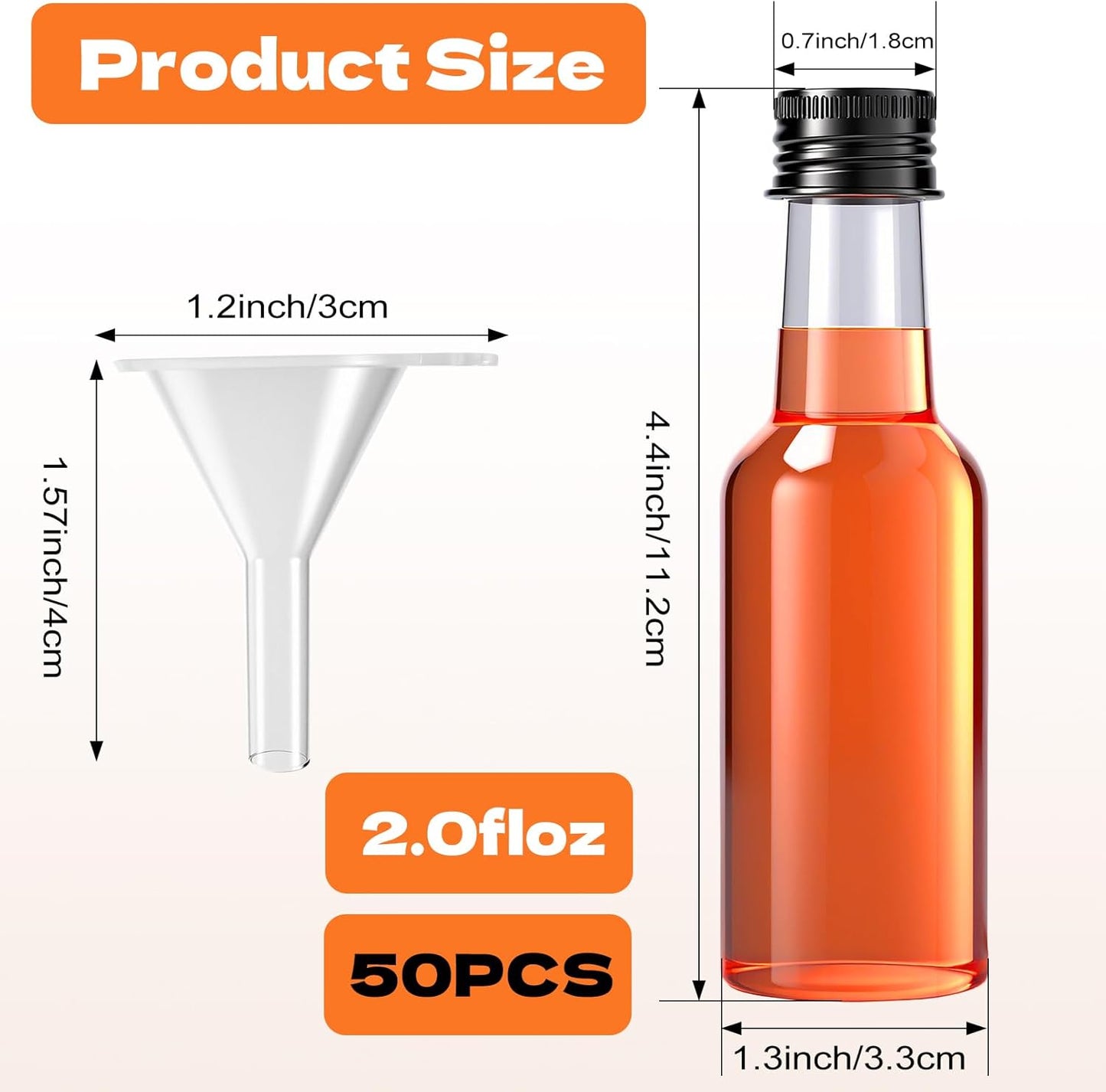 120 Pcs Mini Liquor Bottles with Black Cap, 2oz Plastic Alcohol Bottle, Mini Salad Dressing Bottles, Food-Grade Empty Spirit Bottle with Funnels for Cocktail Party Weddings