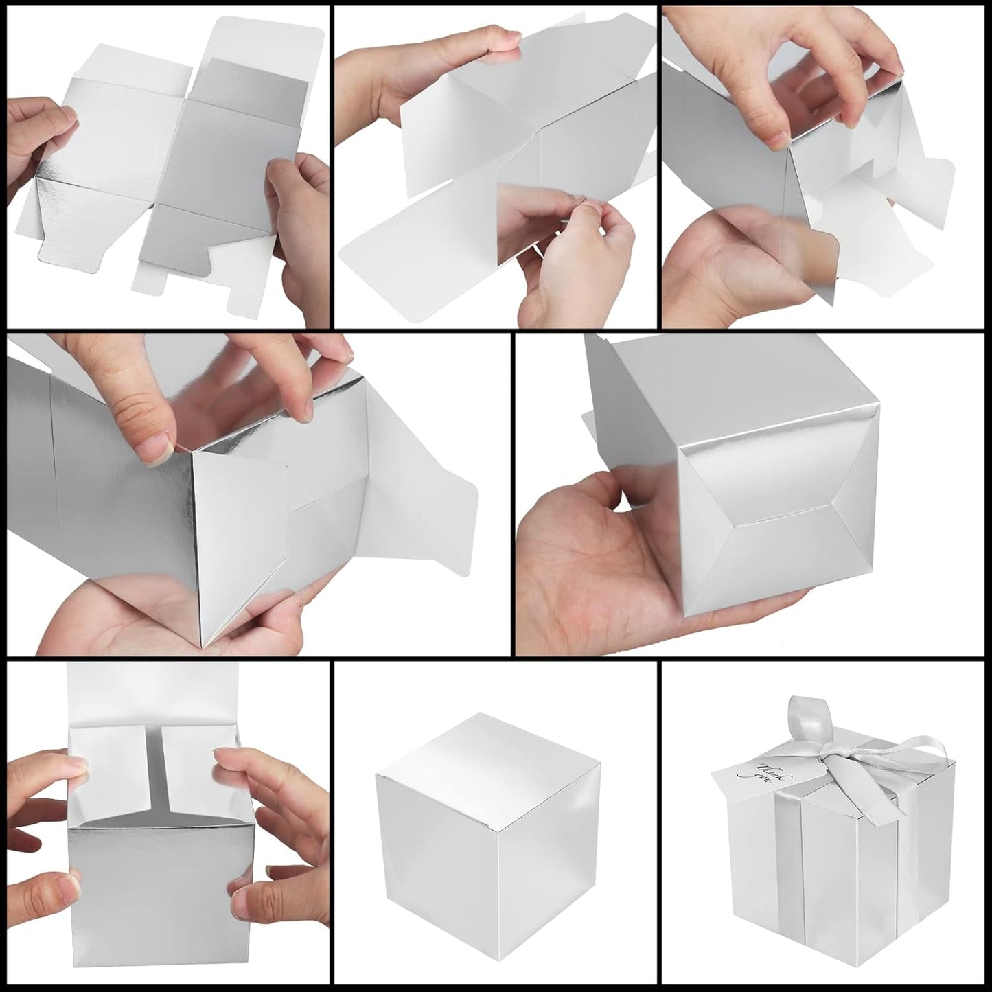100 Pack Small Gift Boxes, 3x3x3 Inches Favor Boxes Silver Paper Gift Boxes with Lids for Presents, Crafting, Cupcake Boxes, Gifts, Candy Boxes for Wedding Party Bridal Shower Baby Shower Favors