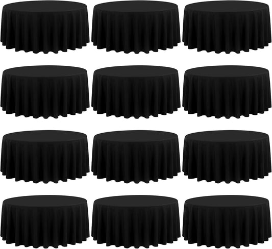fani 12 Pack 90 Inch Round Tablecloth, Black Polyester Fabric Table Cloth for Round Table, Washable Table Cover for Wedding Party Dining Table Buffet Banquet Restaurant and Camping